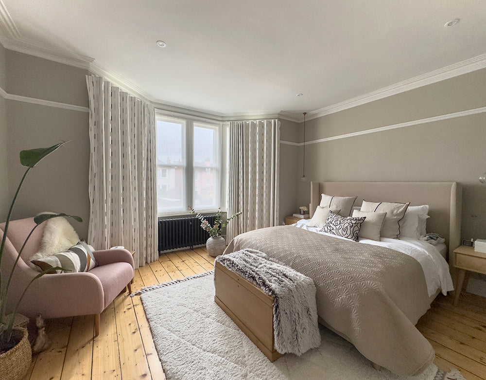 Master bedroom in a period home in Henleaze, Bristol, blending classic charm with contemporary comfort | Ivywell Interiors l Interior Design Studio