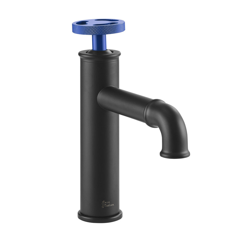 Swiss Madison Avallon Single Hole, Single-Handle Wheel, Bathroom Faucet in Matte Black with Blue Handle