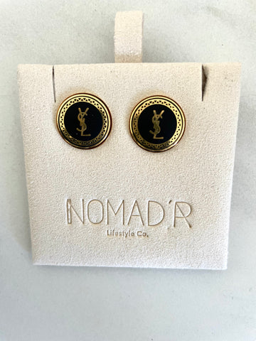 LV White & Gold Swarovski Crystal Stud Earrings – Nomad'r