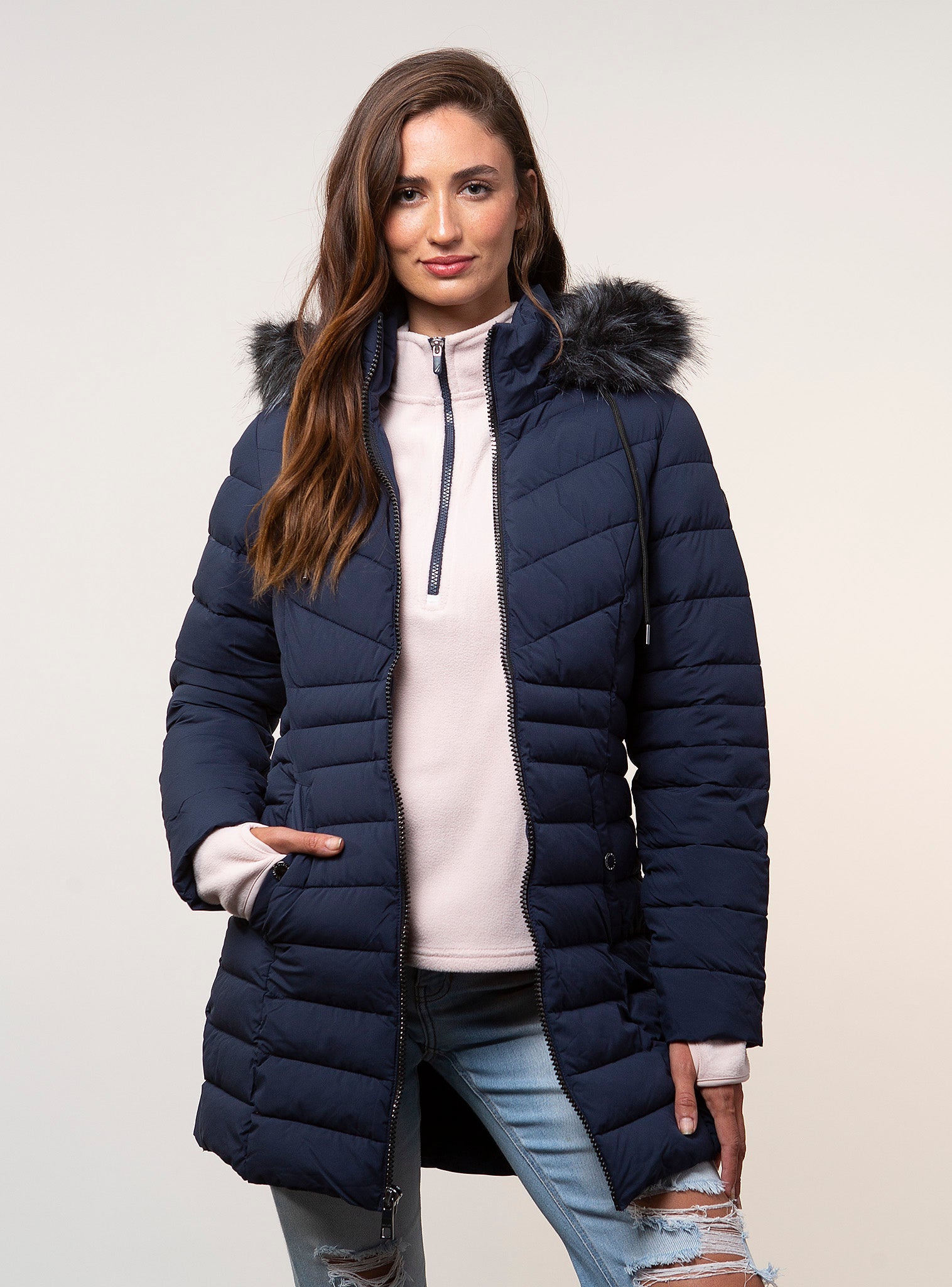 Parka Larga Acolchada Gorro Mujer Nautica