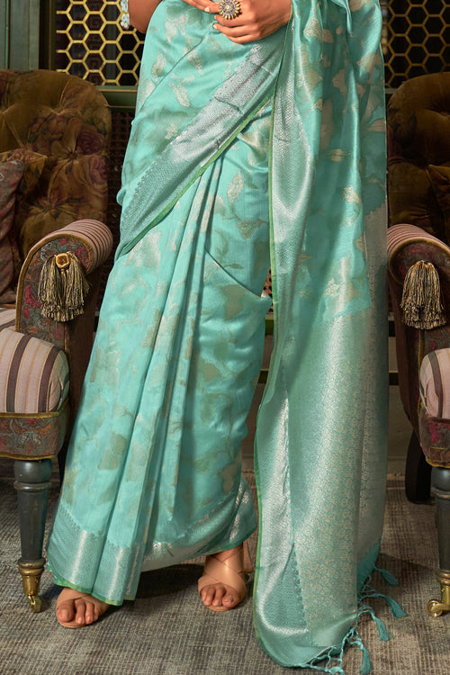 Olympic Blue Kanjivaram Saree – NITARAA