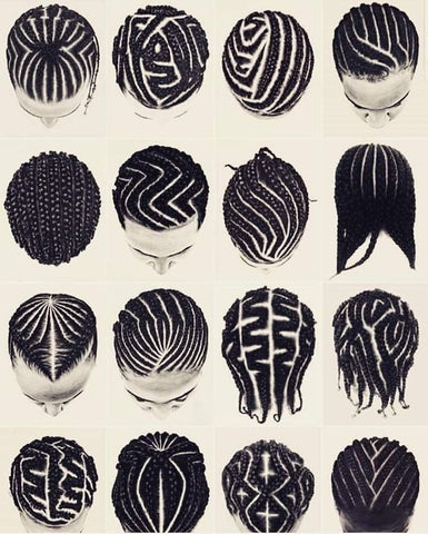 Collage of different variations of cornrow hairstyles recreacting the A Call For Freedom