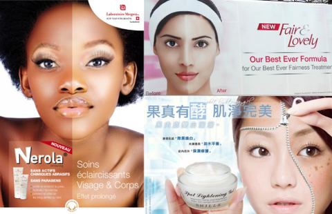 skin bleaching products showcased on different skin tones