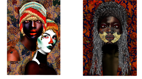 Resilient and Tribe mixed media art collage from Colourism Collection created by artist Caroline Chinakwe