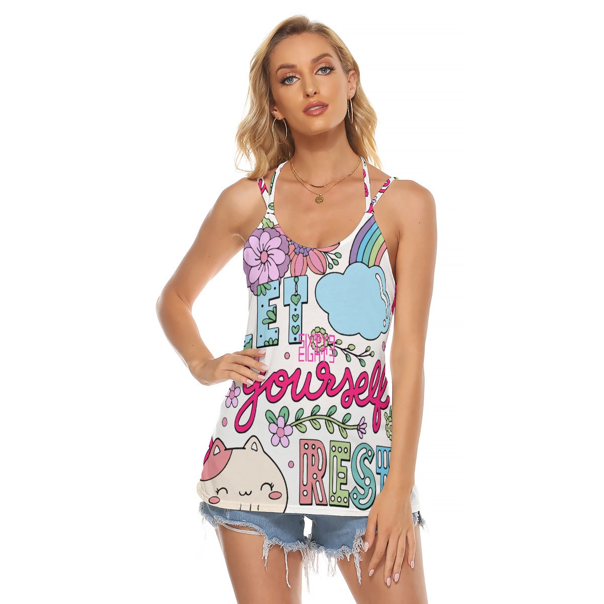 Sixty Eight 93 Logo Fuchsia & White Women's Halter Backless Top #7