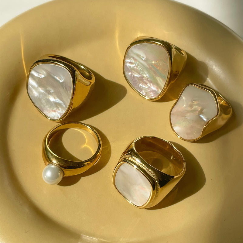 Pearl Signet, Pearl Signet Ring, Pearl Ring - blushes & gold