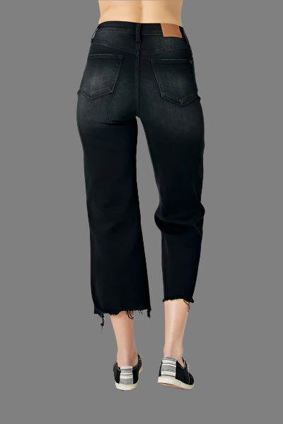 Judy Blue Black High Waist Distressed Crop Jeans
