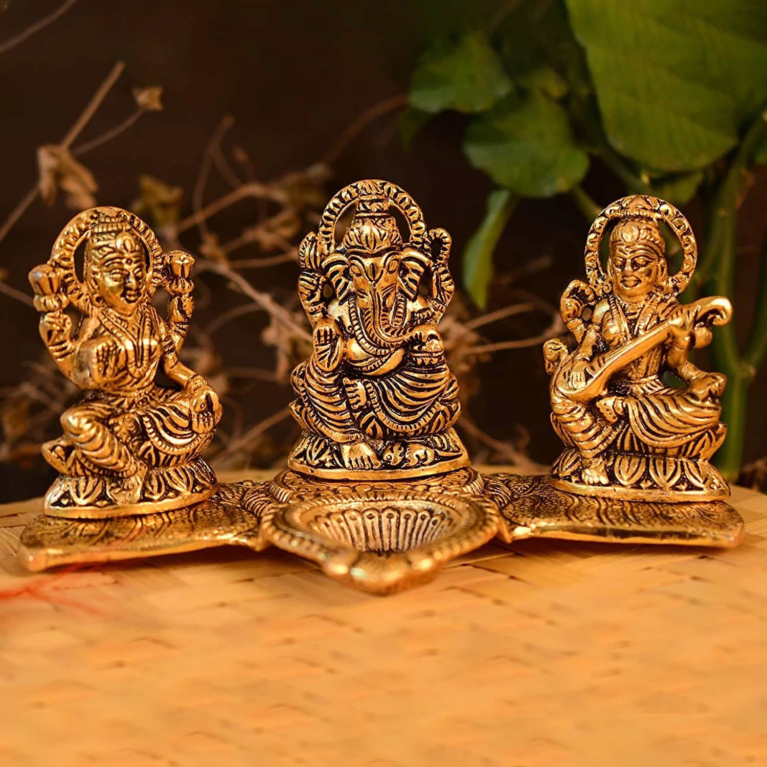 Buy Sitting Laxmi Ganesh Saraswati Idol Murti Diya Oil Lamp Platter Craftvatika 5076
