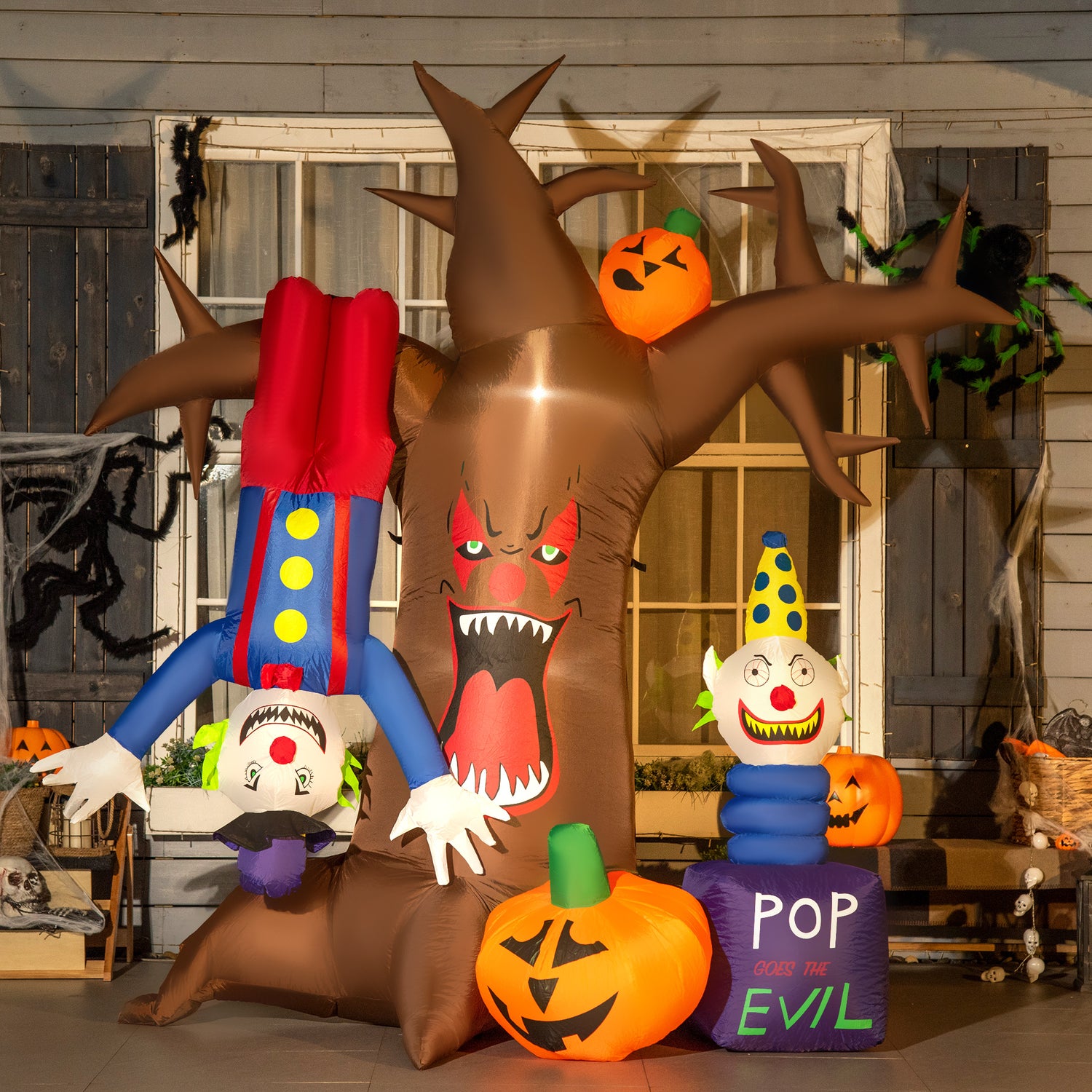 Outsunny 7ft Halloween Inflatable Tree with Ghosts, Upside-down Clown ...