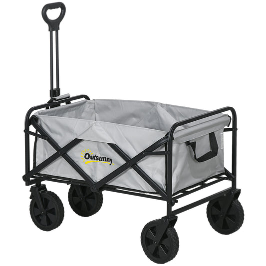 Outsunny Folding Trolley Cart Storage Wagon Beach Trailer 4 Wheels wit –