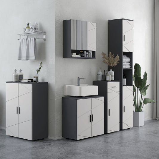 kleankin Pedestal Sink Storage Cabinet, Bathroom Under Sink Cabinet with 2 Doors and Open Shelf, Bathroom Vanity, Gray