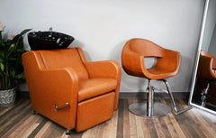 camel shampoo station and styling chair
