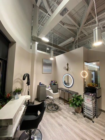 hair salon with styling chairs