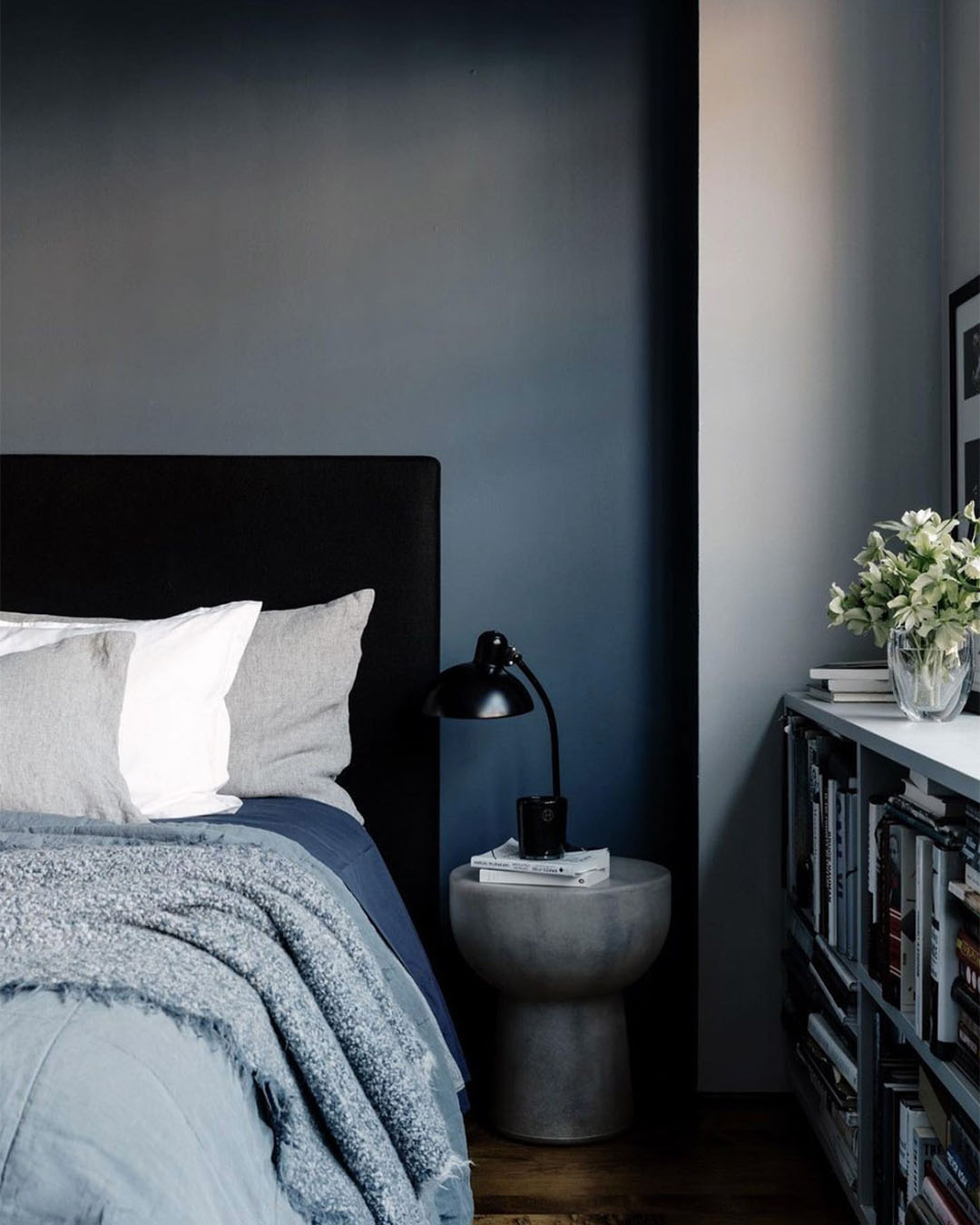 Bedroom with blue walls