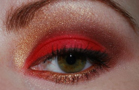Rich golds and deep reds eyeshadow