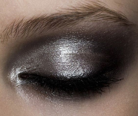 charcoal grey with shimmering silver eyeshadow
