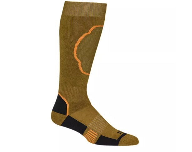 a product photo of a brown and black thermal sock