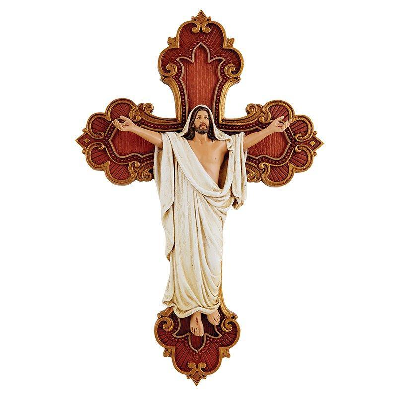 Risen Christ Wood Tone Wall Cross (San Giovanni Collection) - 10" H