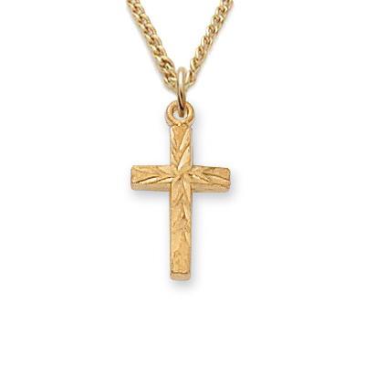 Kids Gold Over Sterling Brite Cuts Cross Necklace .625" Pendant - 16" Chain