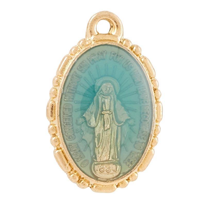 Gold Over Sterling Silver Blue Miraculous Medal Necklace - 18" Chain - Saint-Mike.org