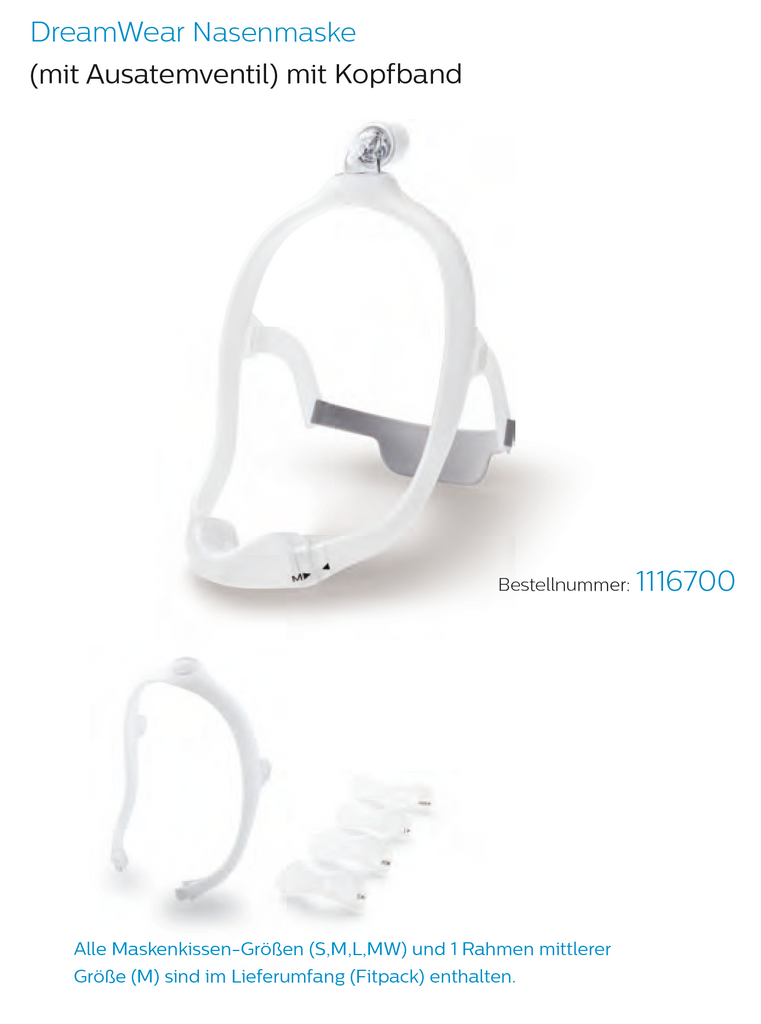 DreamWear nasal mask (with exhalation valve) with head strap