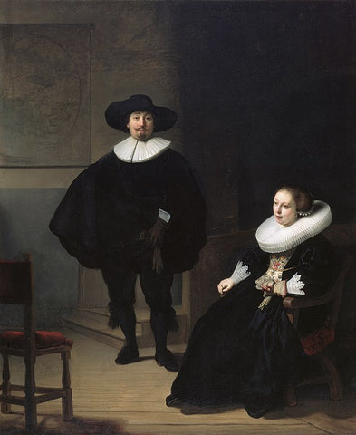 A lady and gentleman in black oil on canvas 131.6 x 109 cm inscribed b.: Rembrandt.ft: 1633