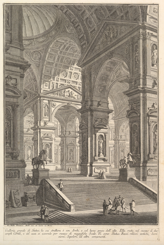 Large sculpture gallery built on arches and lit from above . . ., by Giovanni Battista Piranesi, circa 1750, etching, size of the entire sheet: 49.4 × 33.5 cm, Metropolitan Museum of Art (New York City)