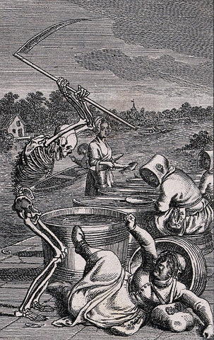 The dance of death: death and the fishwife. Etching by D.-N. Chodowiecki, 1791, after himself.