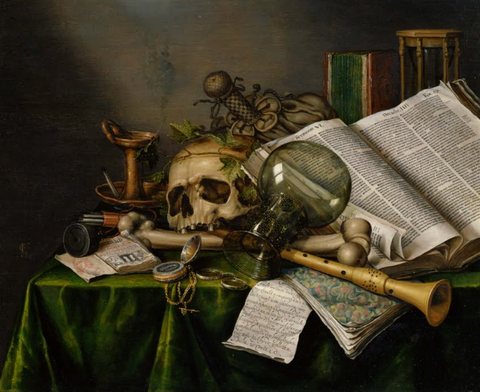 Vanitas - Still Life with Books and Manuscripts and a Skull by Evert Collier