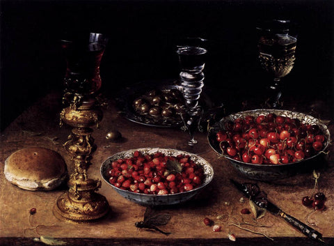 Still Life With Cherries and Strawberries in China Bowls - Osias Beert 