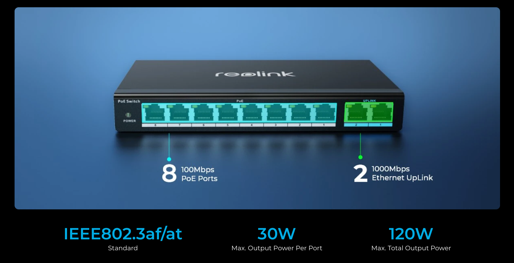 Reolink RLA-PS1 10-Port PoE Switch with 120W PoE Power Budget | Connect It Ireland