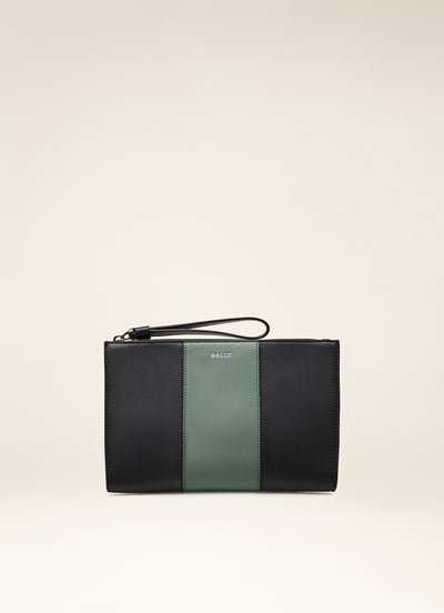 BALLY: Skid clutch bag in coated canvas with trainspotting - Black