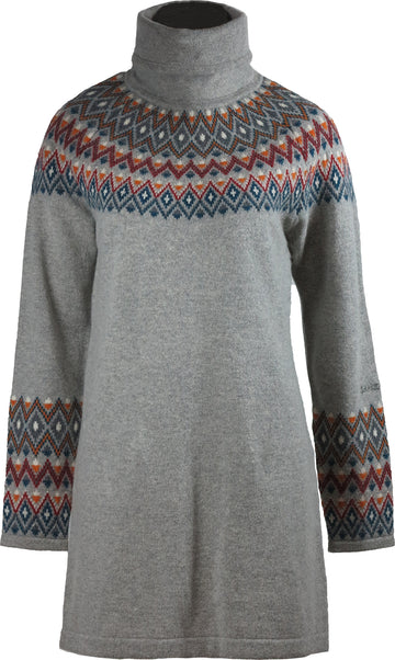 Long wool scandinavian sweater tunic in grey front side