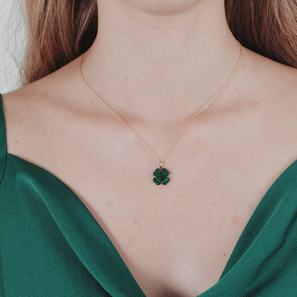 14K Yellow Gold Malachite Clover Pendant On Paperclip and Li | Koerbers  Fine Jewelry Inc | New Albany, IN