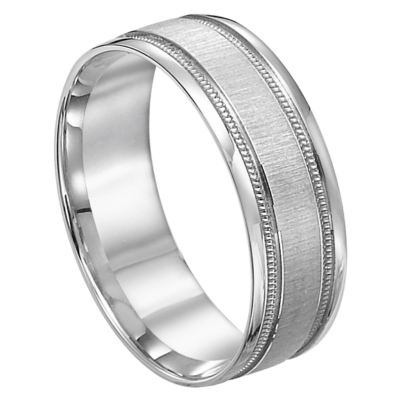 White Gold 5mm Flat Milgrain Edge Wedding Band Castleweddingbands.com