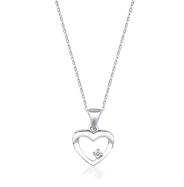 14K Solid White Gold Minimalist Diamond Heart Necklace – LTB JEWELRY