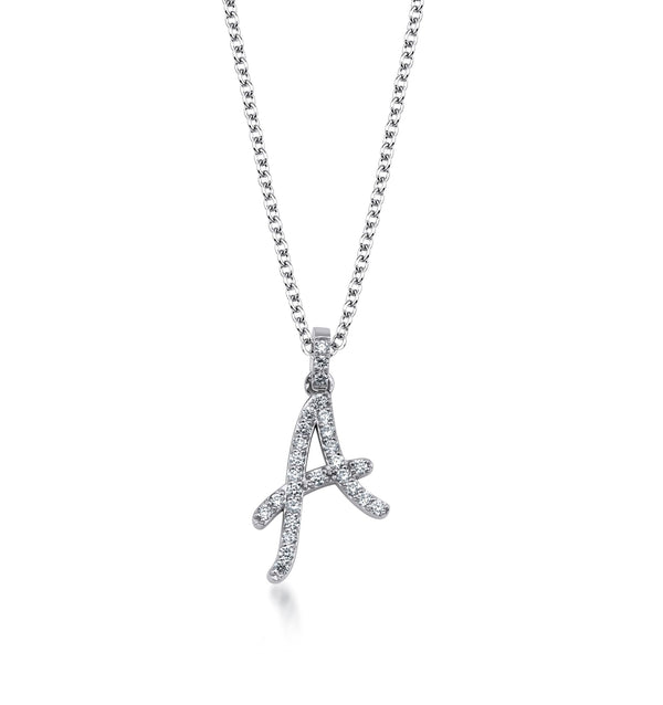 14K White Gold Diamond Initial Necklace, Letter M Necklace – LTB