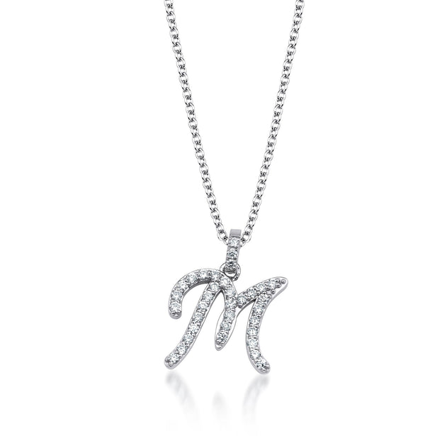 Letter S Diamond Script set initial Necklace set in 14KT White Gold 0.30 ct  UNNK2323S-W45JJ-IGCD