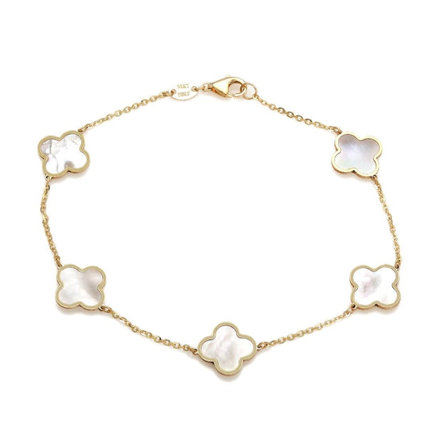 14kt Yellow Gold Large Mother of Pearl Clover Bracelet - Freedman Jewelers