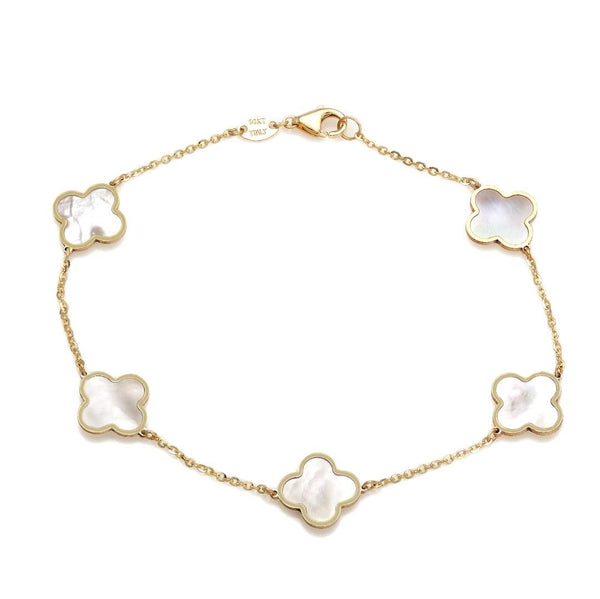 Mop Four Leaf Clover Bracelet - Gold or Silver Gold