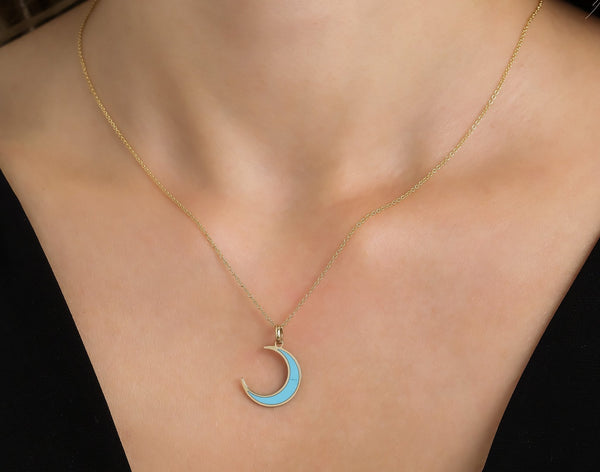 14K Gold + Black Diamond Crescent Moon Necklace – Pamela Bloom Jewelry