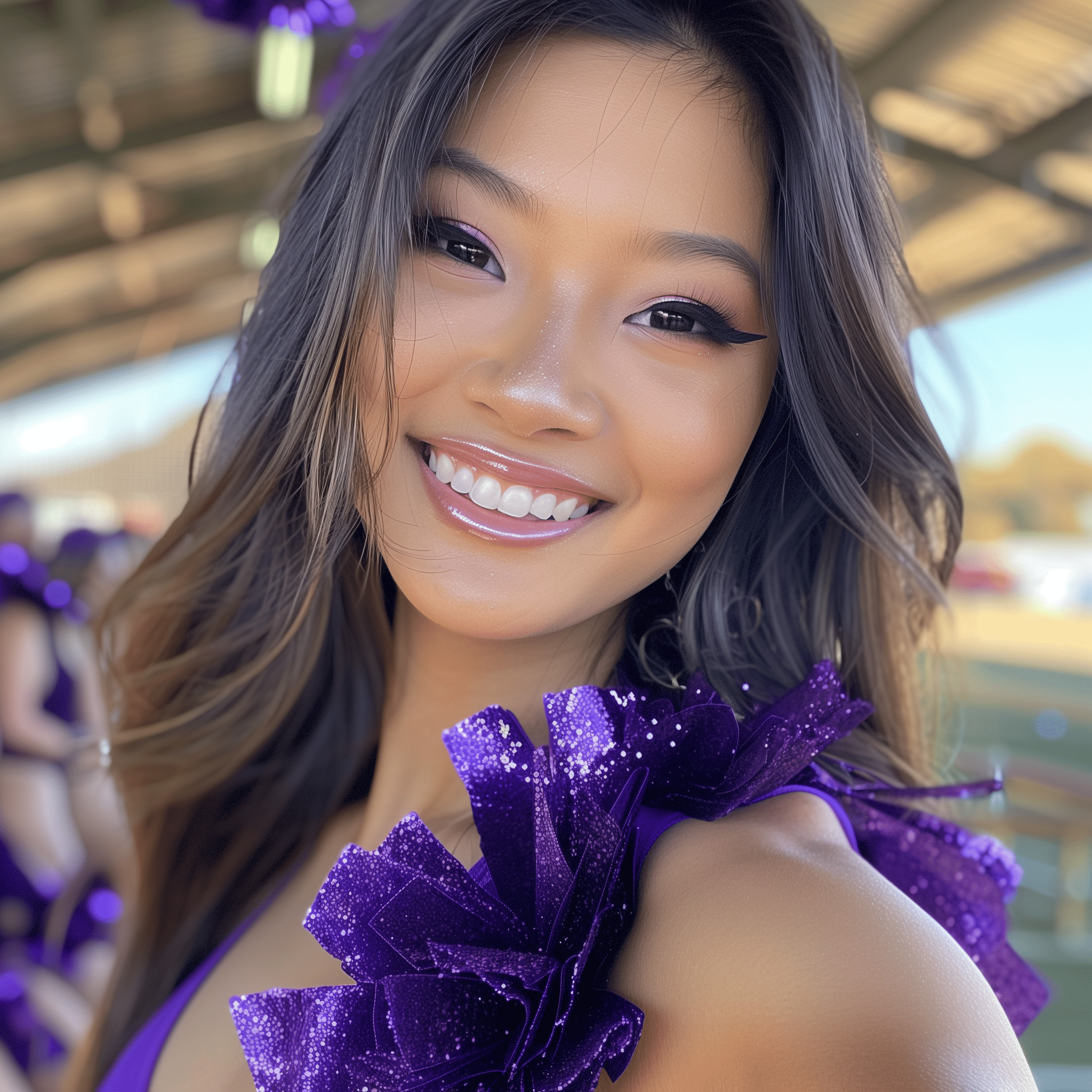 glam_game_cheerleader_model_using_purple_glitter.png__PID:026b1388-0021-4637-ab0e-00c9bbb7f2ee