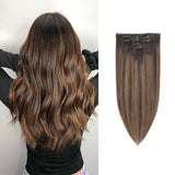 Human Clip In Hair Extensions Natural Black Light Brown Honey Ombre Hair Extensions With Clips 75g-85g