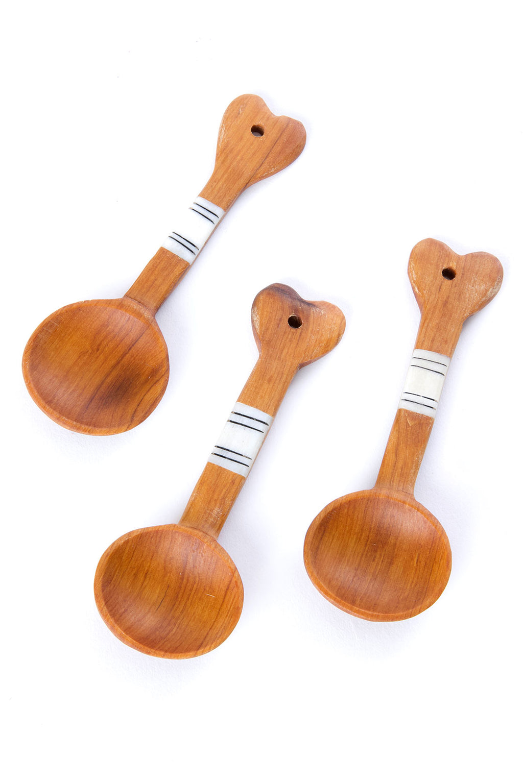 Set of 3 Wild Olive Wood Measuring Spoons with Bone Handle Inlay