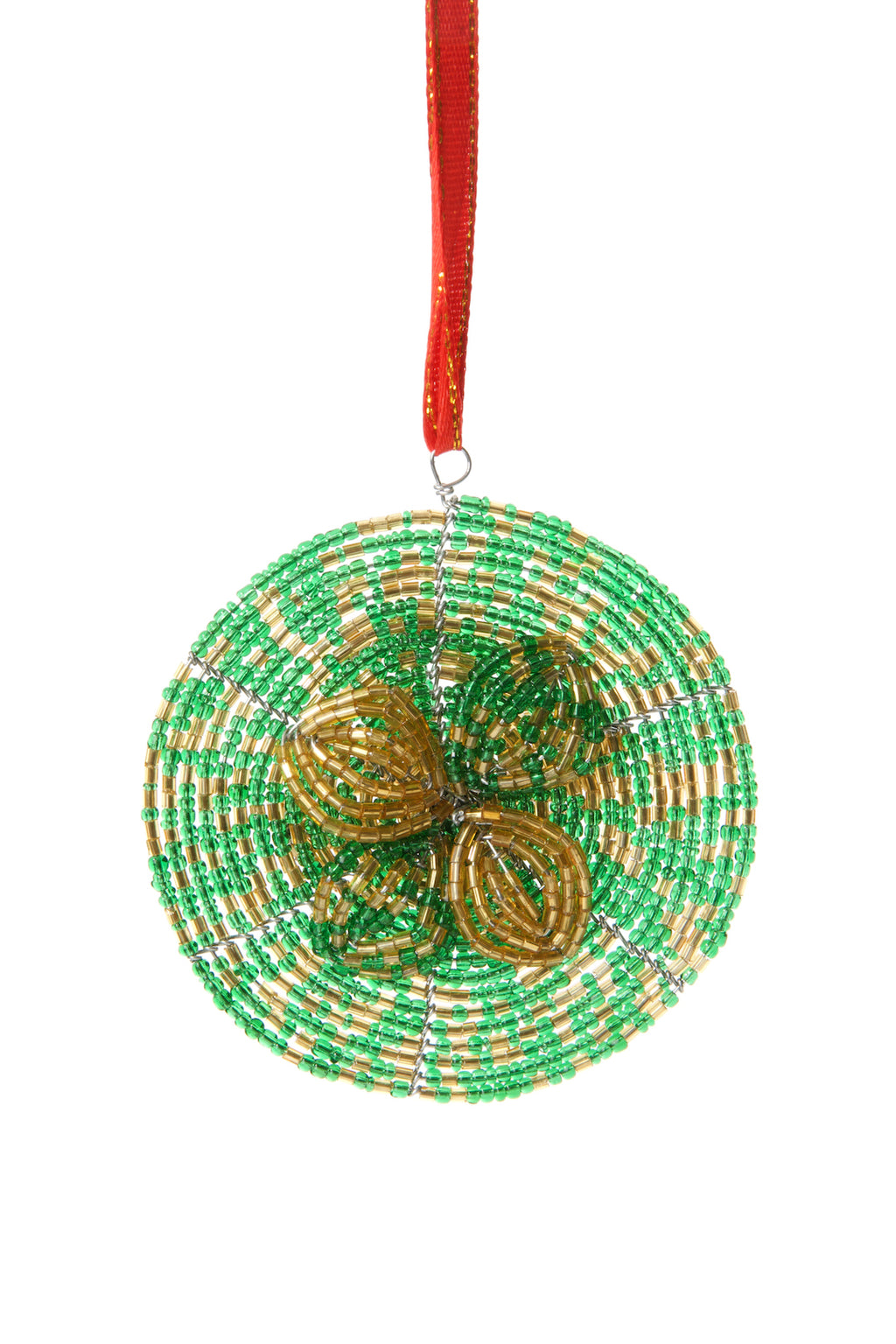 Four Heart-Shaped Beaded Ornaments in Green from India - Green Hearts
