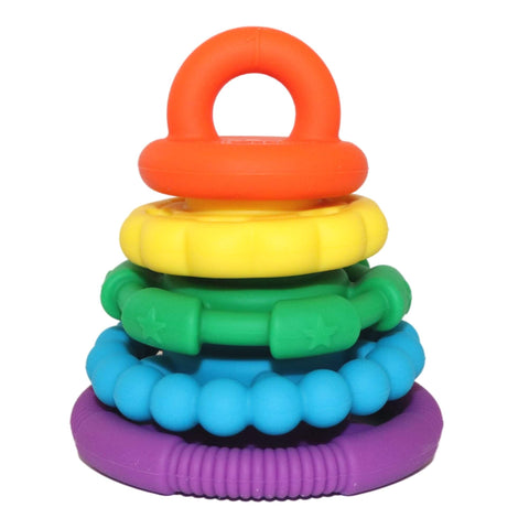 Rainbow coloured silicone stacking ring toy