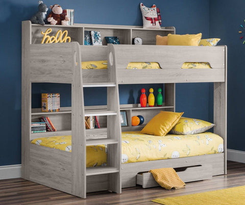 Orion Grey Oak Wooden Storage Bunk Bed Frame - BedHut