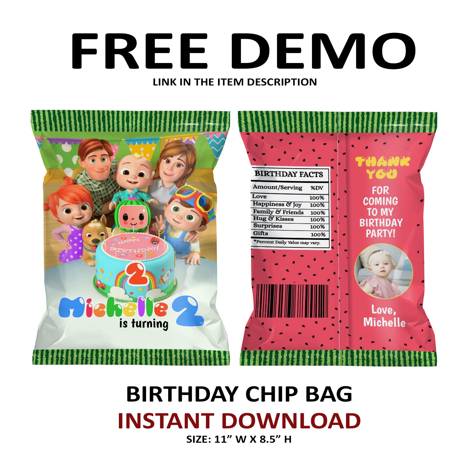 Chip Bag - Cocomelon Birthday Theme - Editable Template - Ladybug Concept