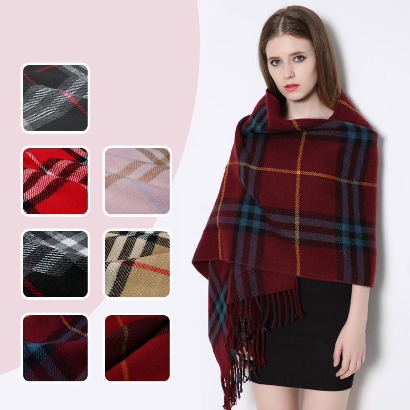 Fashion Plaid Shawl Wrap With Pockets