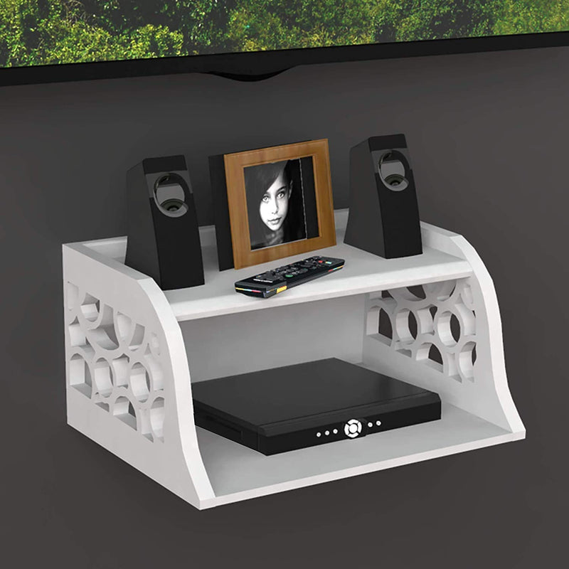 White Wooden Setup Box Holder | Stand for Set Top Box TV Unit, Remote 
